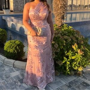 Elegant Pink Floral Evening Gown